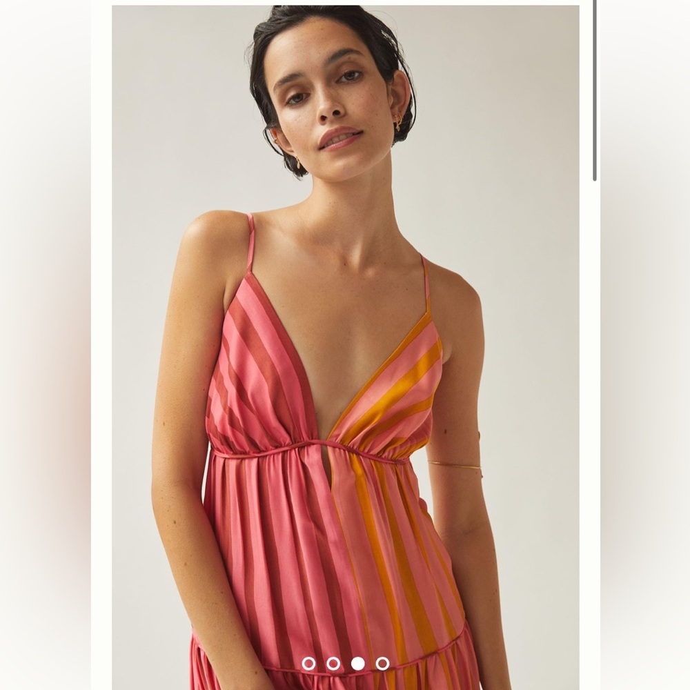 Anthropologie x Farm Rio Striped Maxi Dress Deep V Tropical Sundress Size XL NWT - Picture 3 of 5
